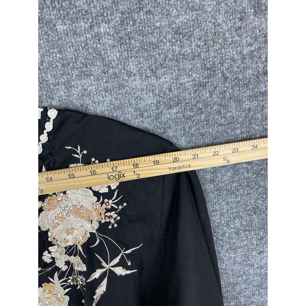 Vintage Lacy After Noon Top 2X Black Lace Embroidered Flowers Gold Pull-over - Picture 4 of 11